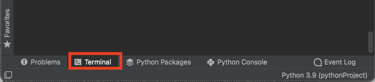 PyCharm terminal button in the bottom-left corner of the IDE.